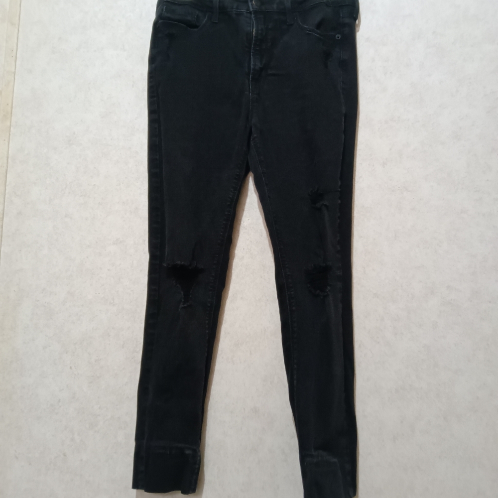 Old Navy Rockstar distressed super skinny high rise black denim jeans size 8